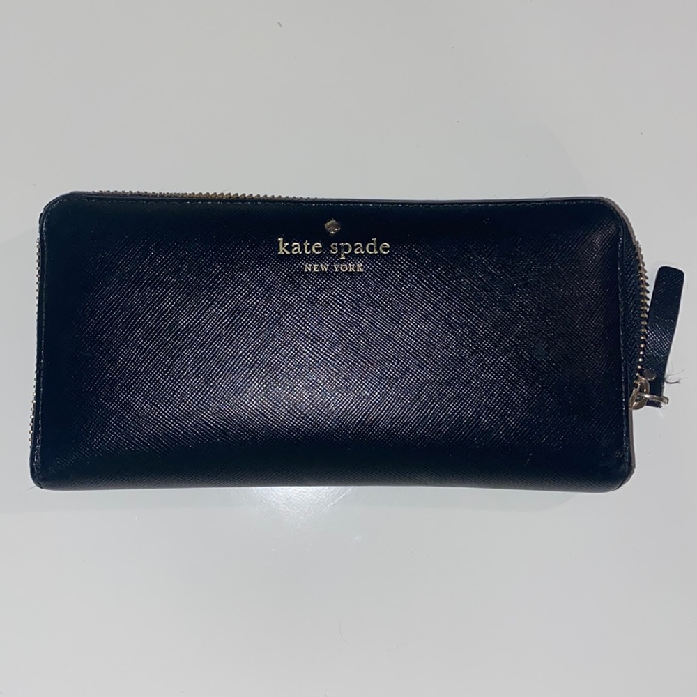 Kate spade zip around large black wallet